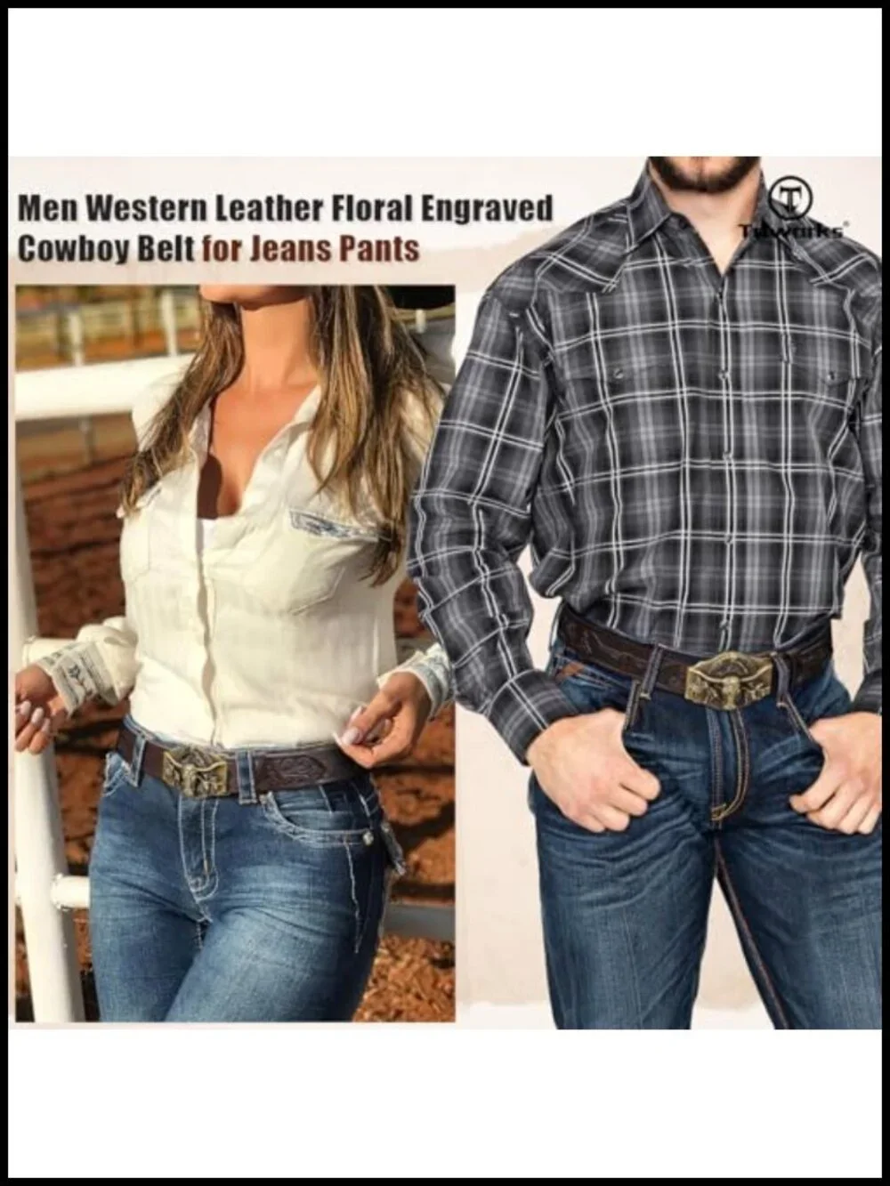 Western Leather Belt for Men Adjustable Removable Buckle Cowboy Belt